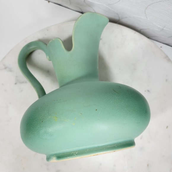 Vintage 1930s Weller Pottery Dogwood Pitcher Vase Aqua Blue Floral Art Deco